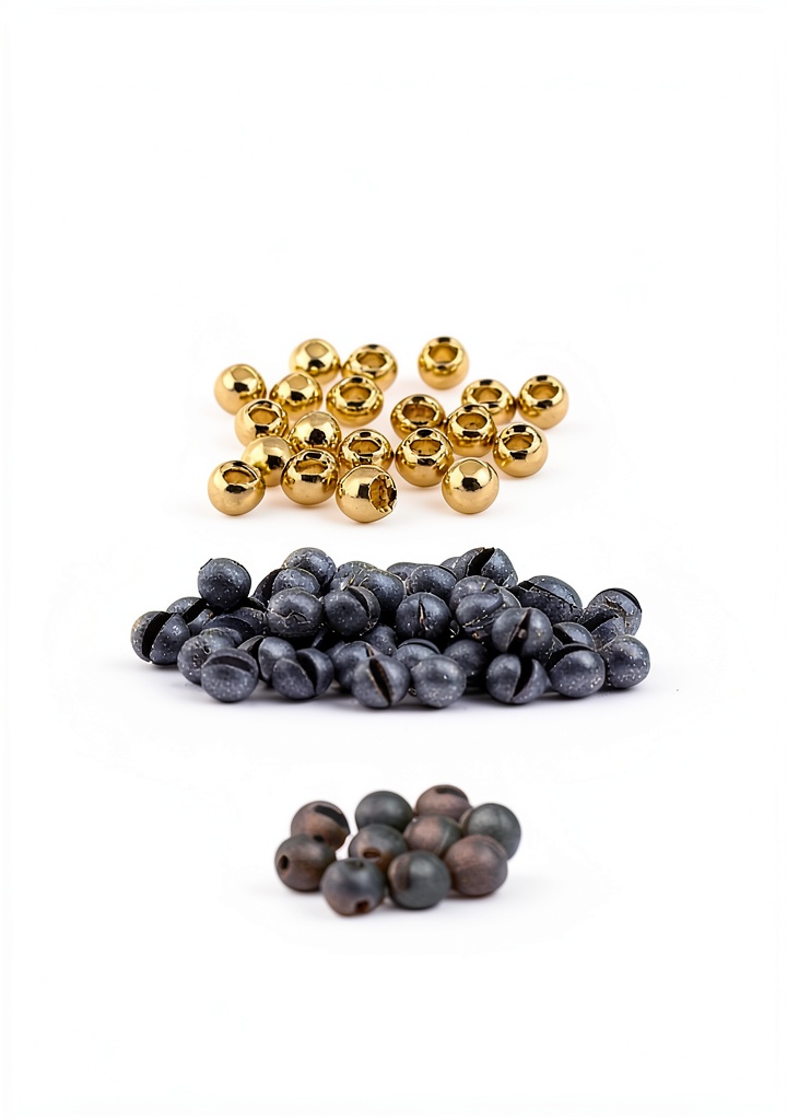 Aventik tungsten slotted beads on a fly tying hook